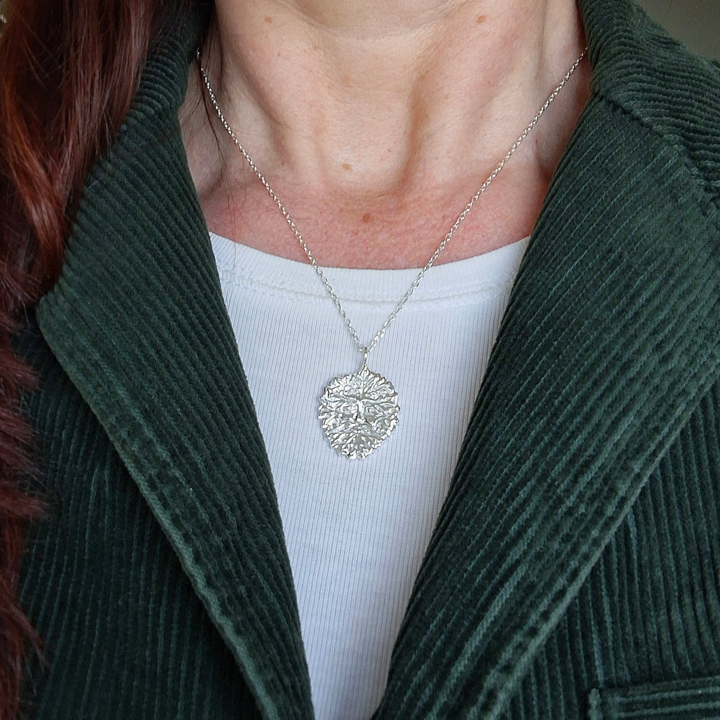 Handmade Greenman Silver Pendant with Necklace