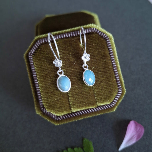 Silver Flower Earrings with Amazonite
