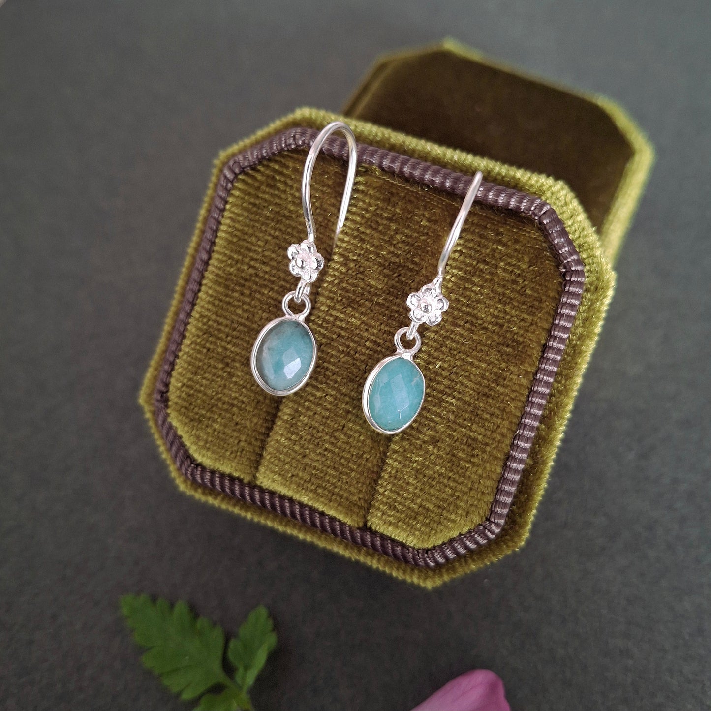 Silver Flower Earrings with Amazonite