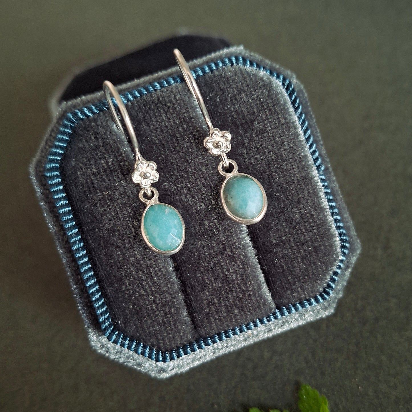 Silver Flower Earrings with Amazonite