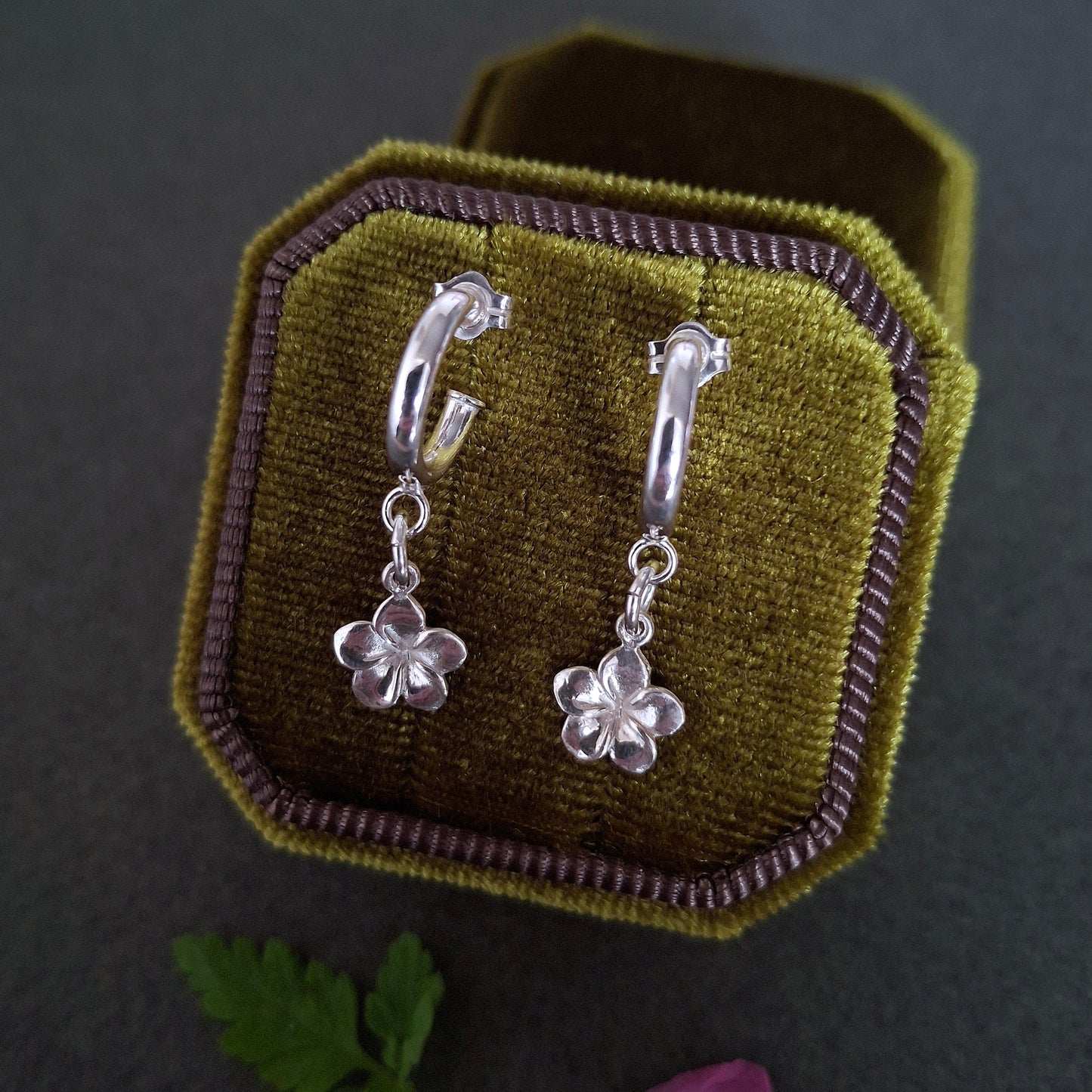 Frangipani Tropical Flower Silver Hoops
