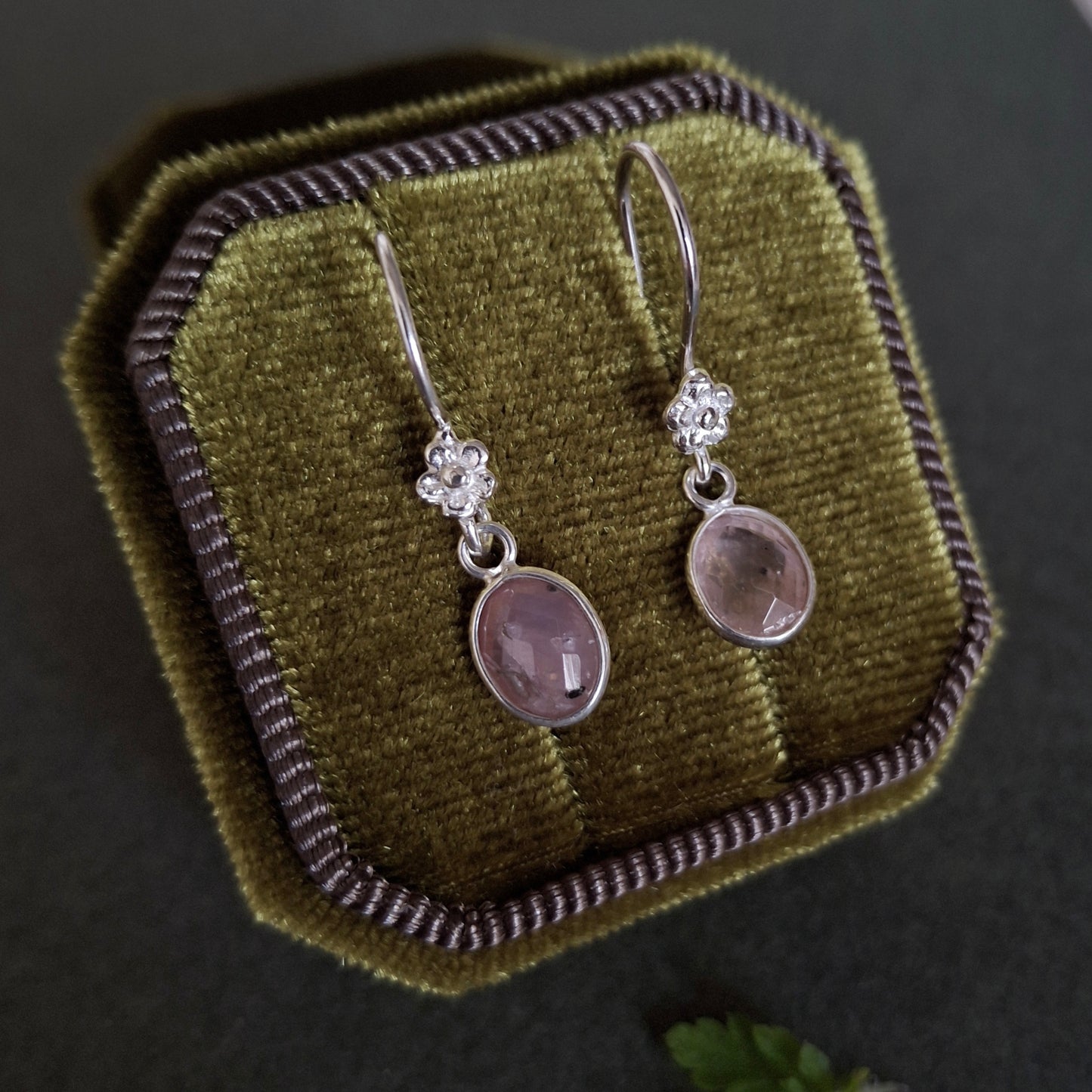 Silver Flower Earrings with Rose Quartz