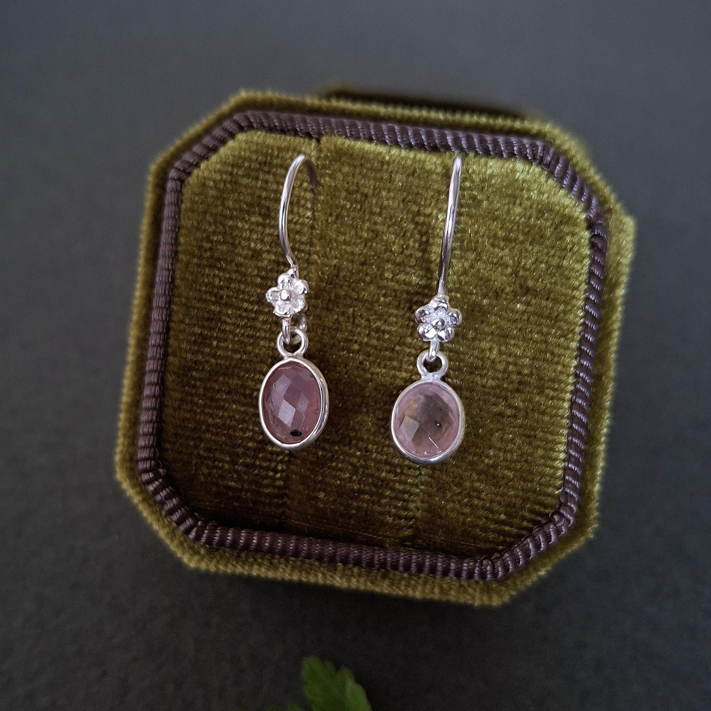 Silver Flower Earrings with Rose Quartz