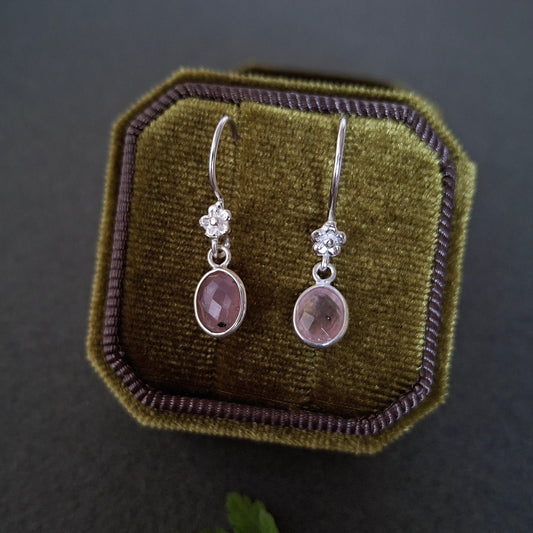 Silver Flower Earrings with Rose Quartz
