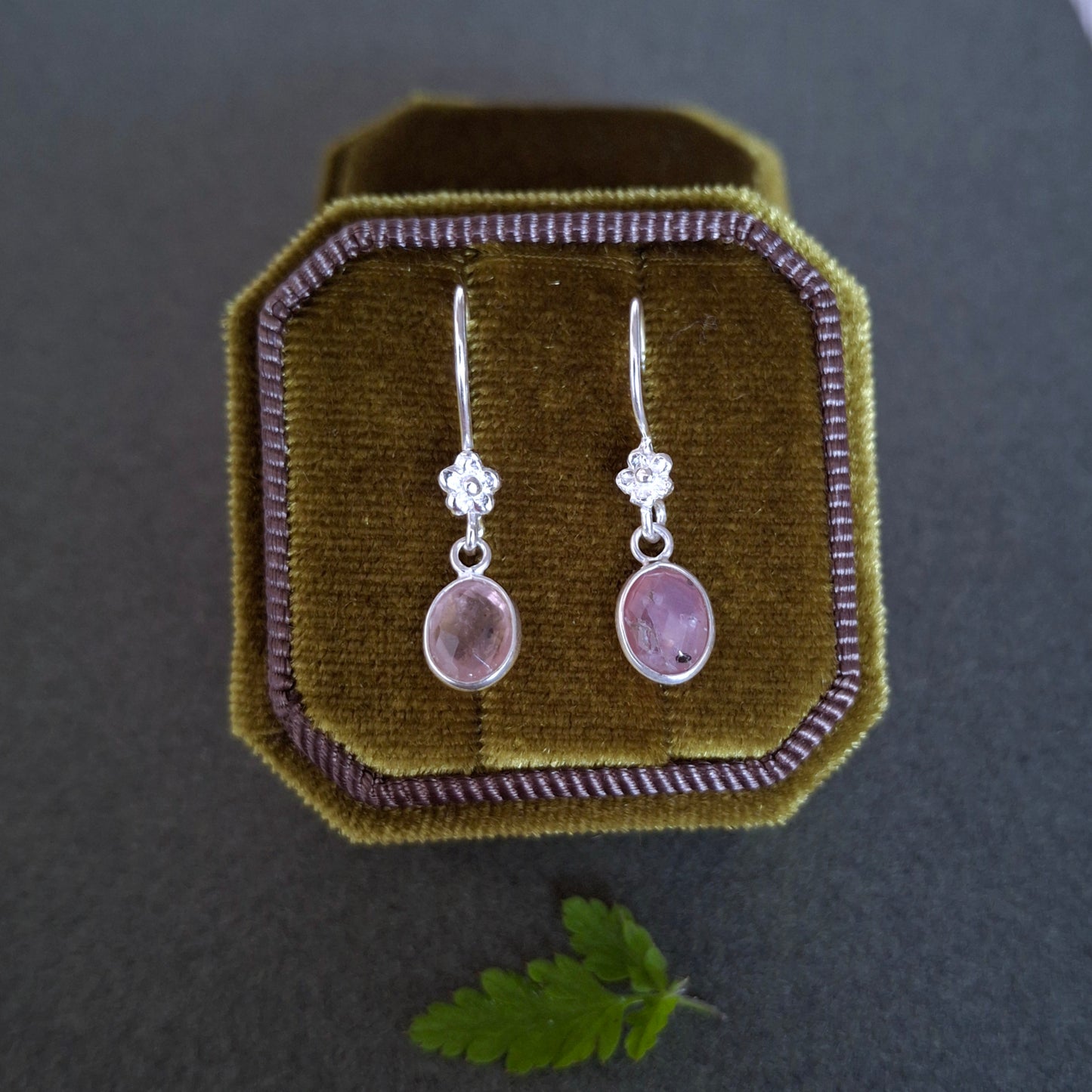 Silver Flower Earrings with Rose Quartz