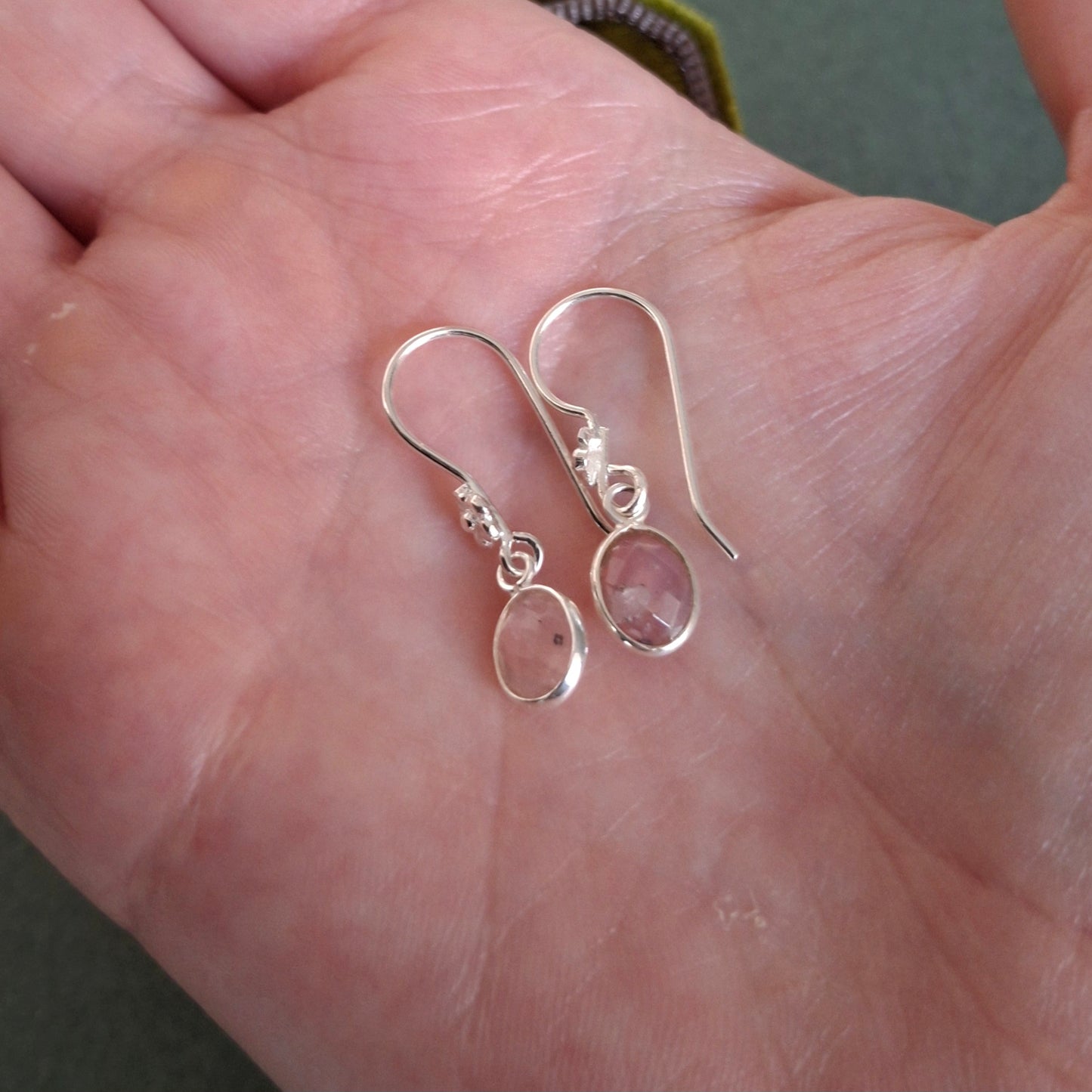 Silver Flower Earrings with Rose Quartz