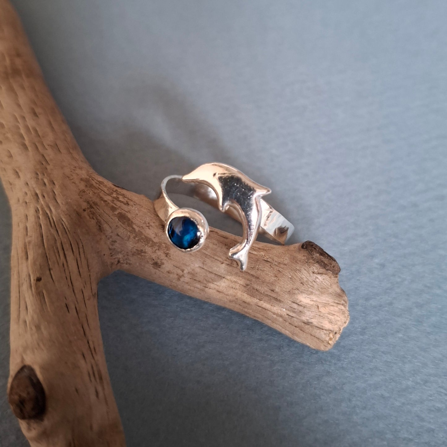 Reserved for Bev - Handmade Seaside Dolphin Silver Ring with Abalone