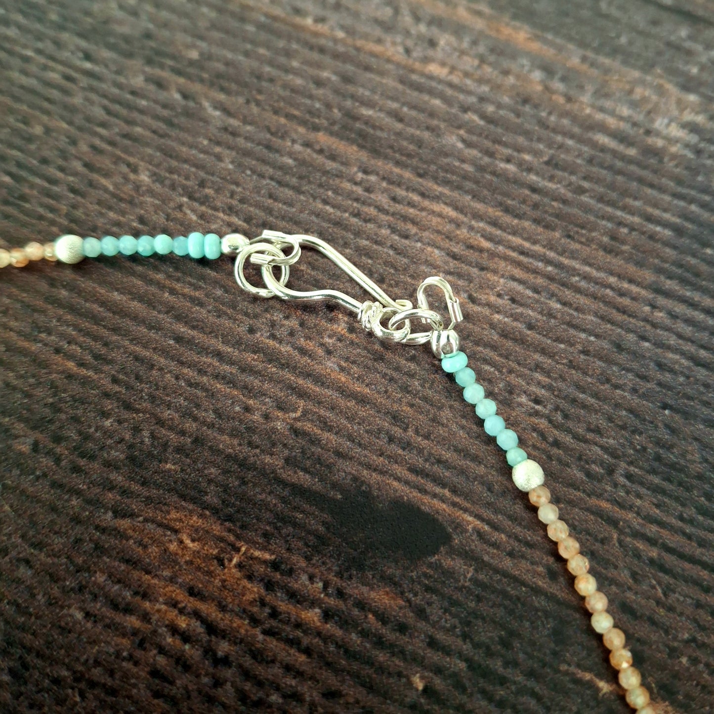 Beaded Sunstone and Amazonite Necklace with Turquoise Silver Pendant