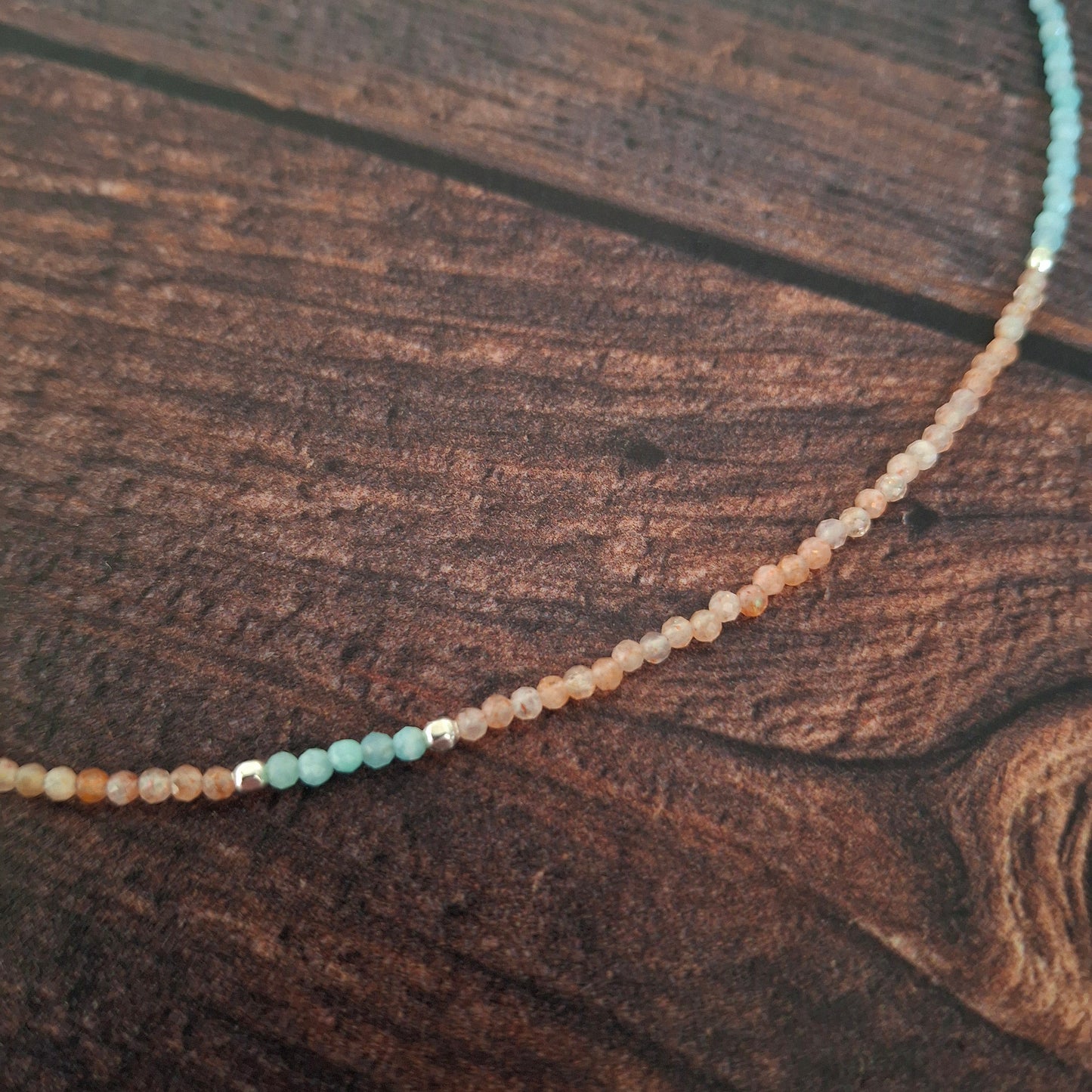 Beaded Sunstone and Amazonite Necklace with Turquoise Silver Pendant
