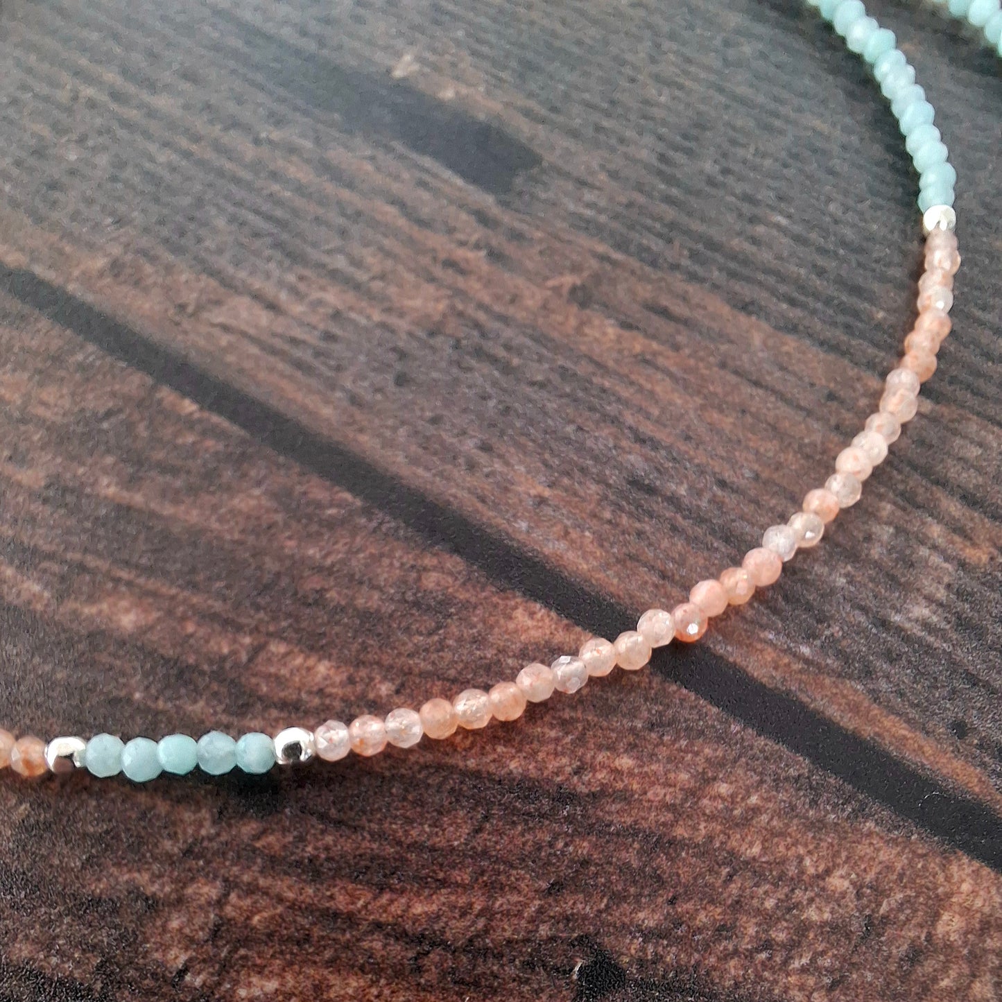 Beaded Sunstone and Amazonite Necklace with Turquoise Silver Pendant