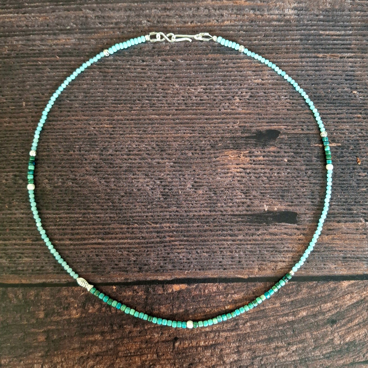Chrysocolla and Amazonite Necklace with Silver Fish