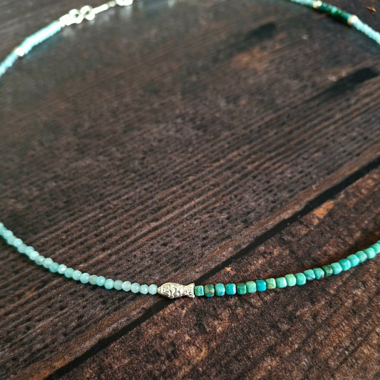 Chrysocolla and Amazonite Necklace with Silver Fish