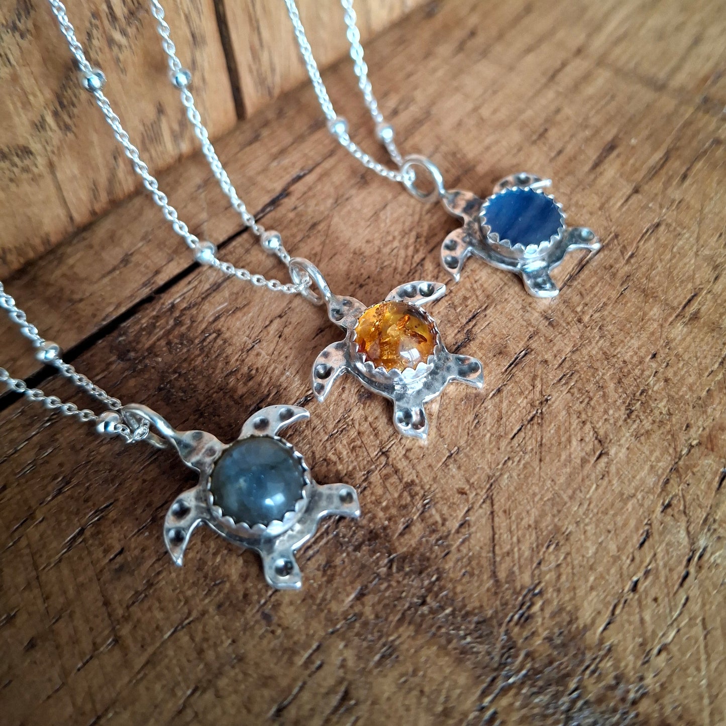 Turtle Charm Necklace Grey Blue Labradorite