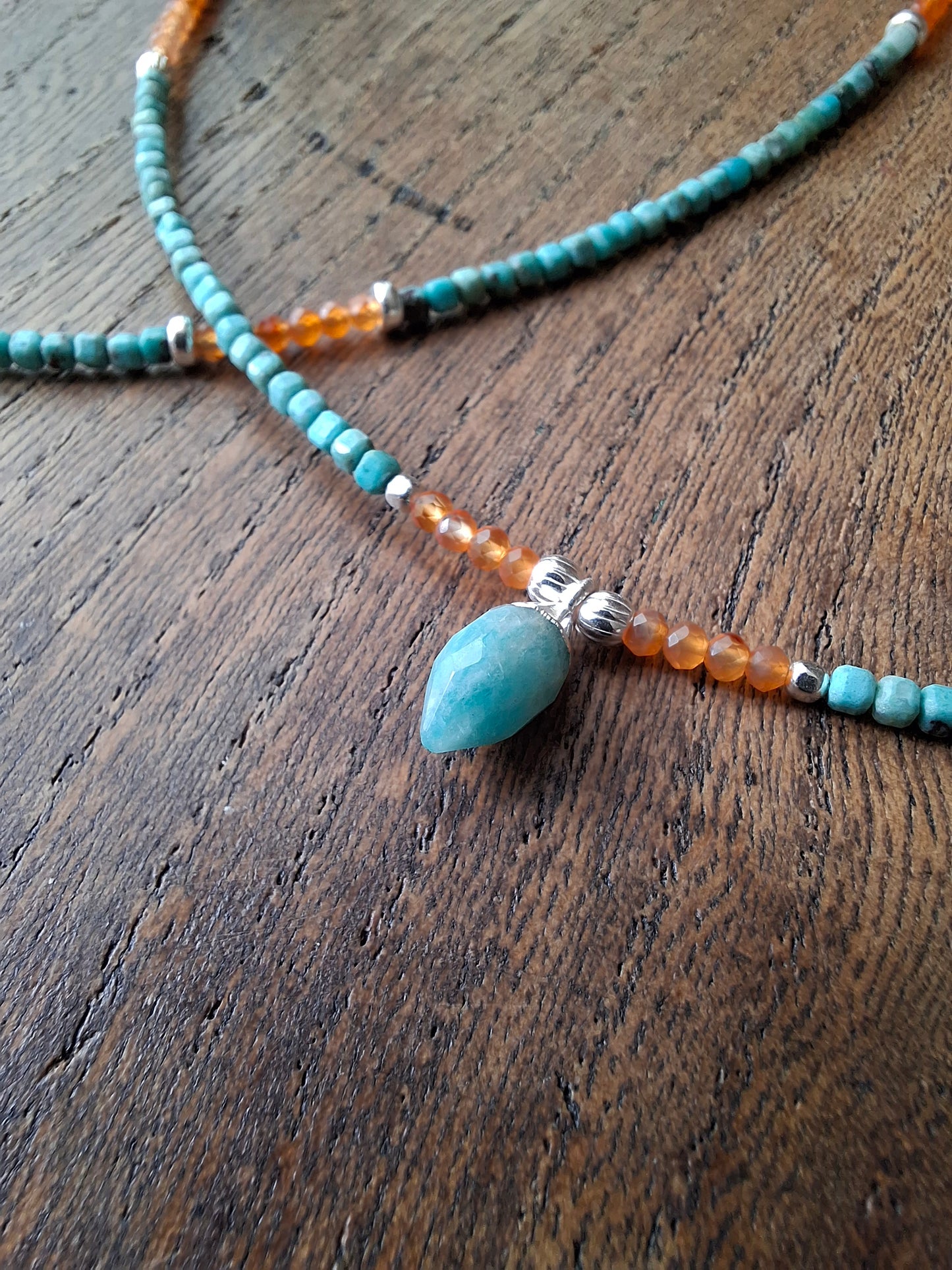 Chrysocolla, Carnelian and Amazonite Necklace