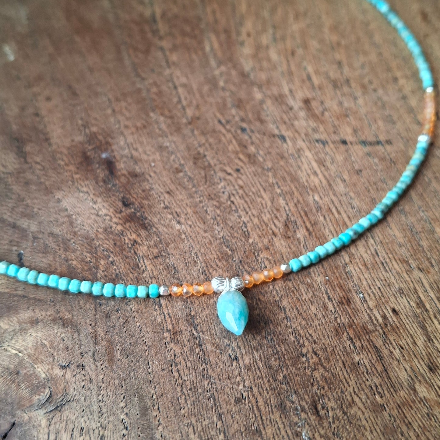 Chrysocolla, Carnelian and Amazonite Necklace