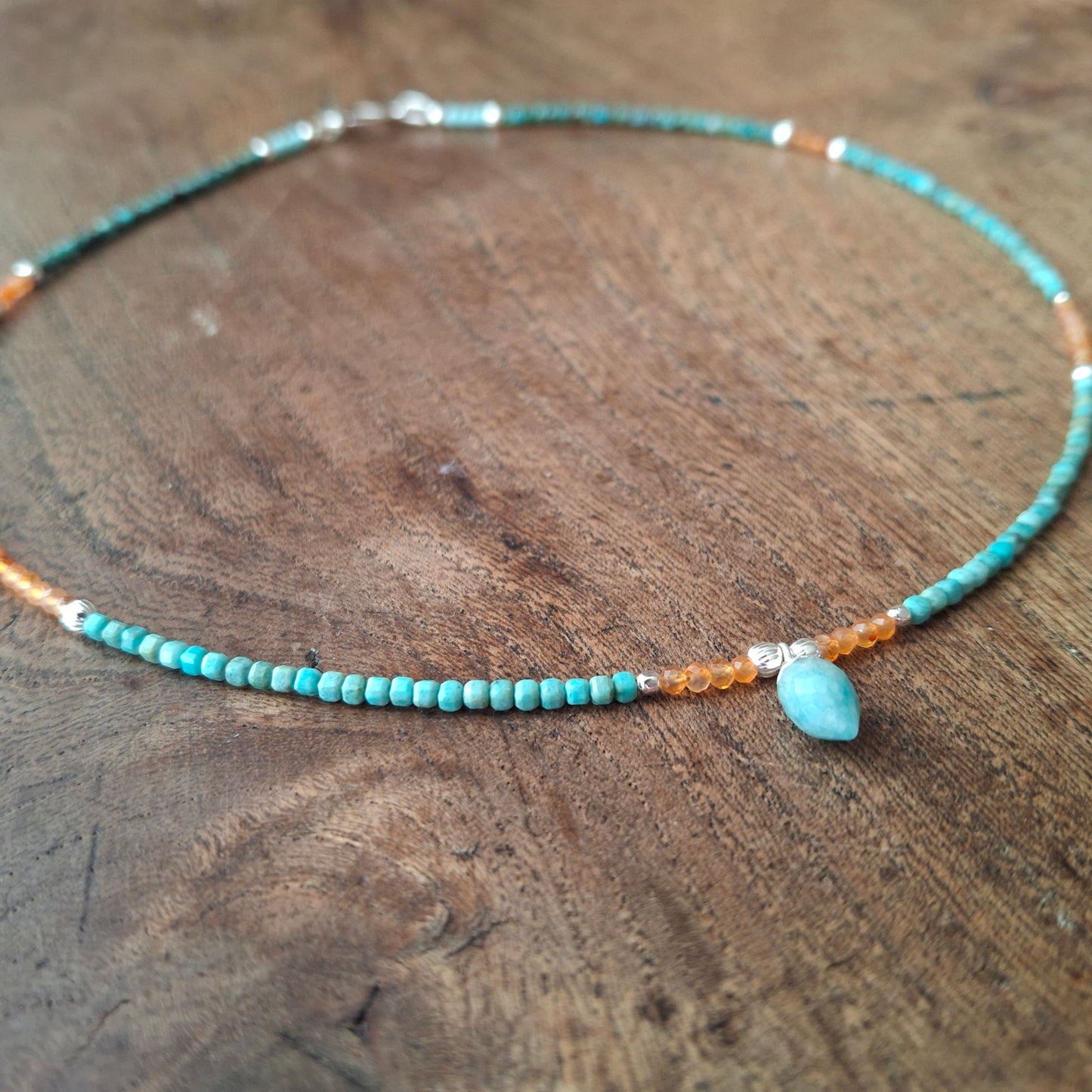 Chrysocolla, Carnelian and Amazonite Necklace