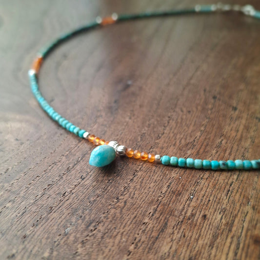Chrysocolla, Carnelian and Amazonite Necklace