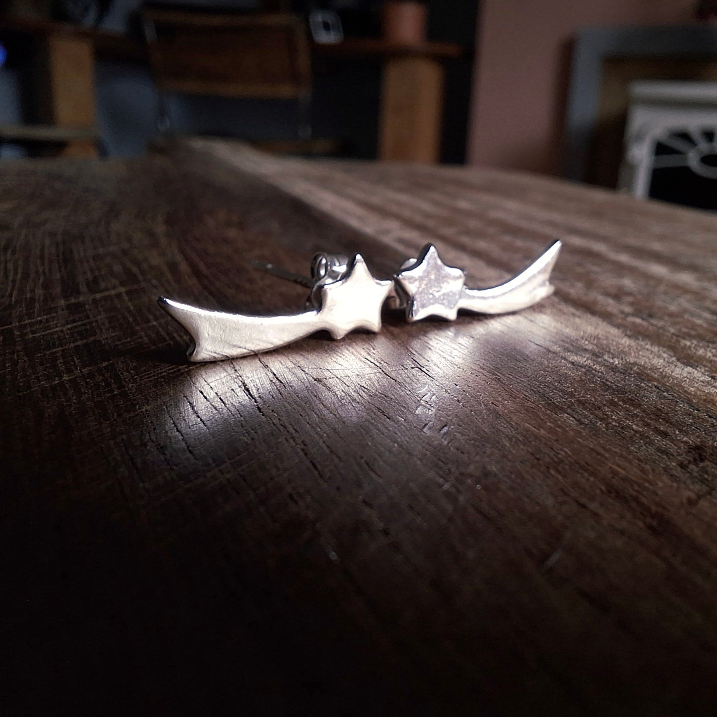 Handmade Celestial Shooting Stars Silver Studs