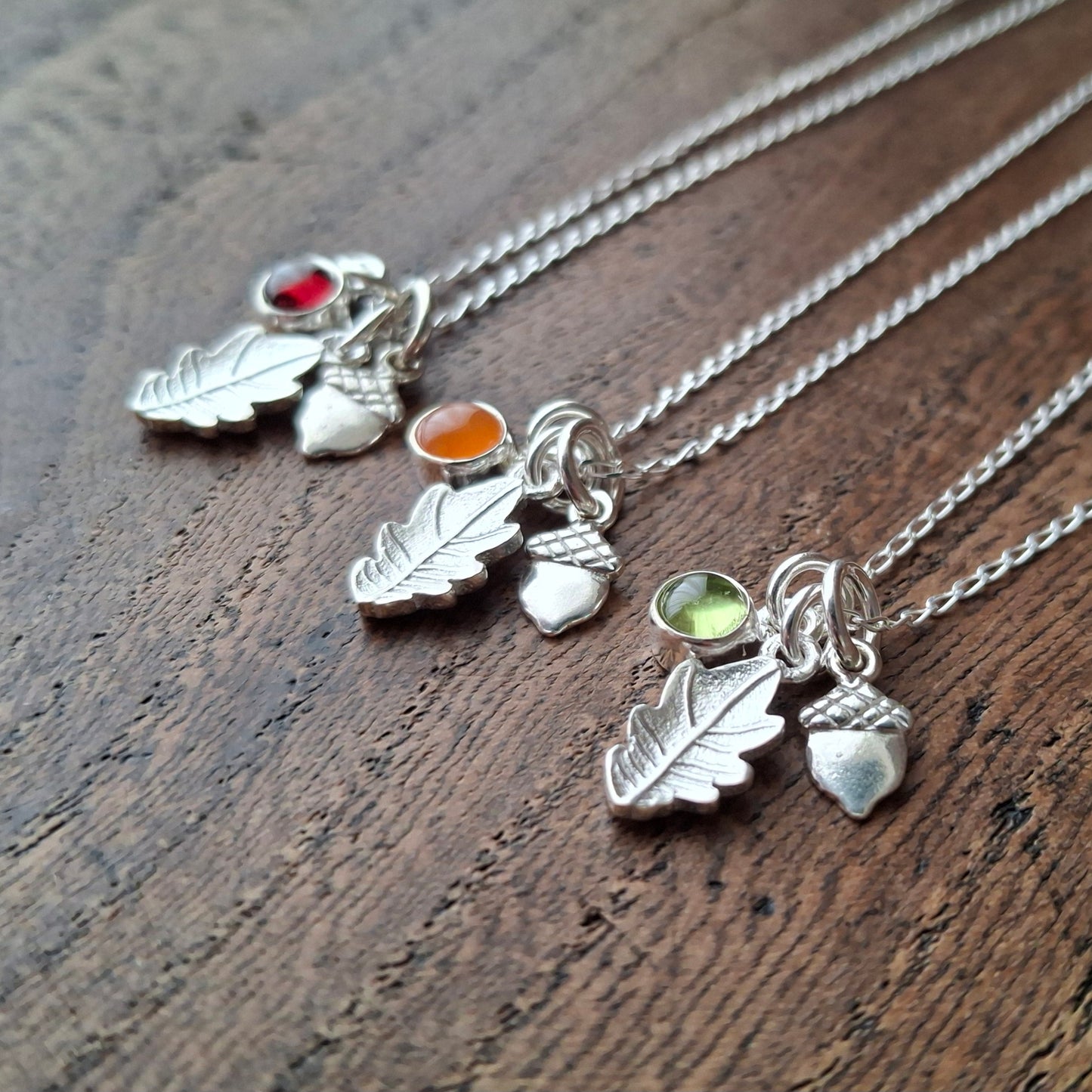 Small Oak Leaf, Acorn & Carnelian Silver Necklace
