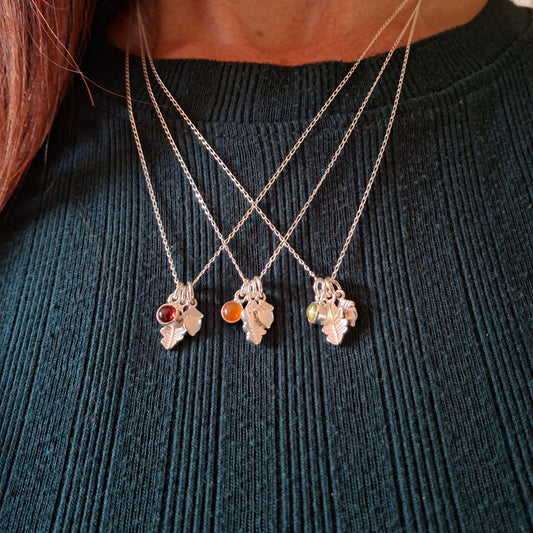 Small Oak Leaf, Acorn & Peridot Silver Necklace