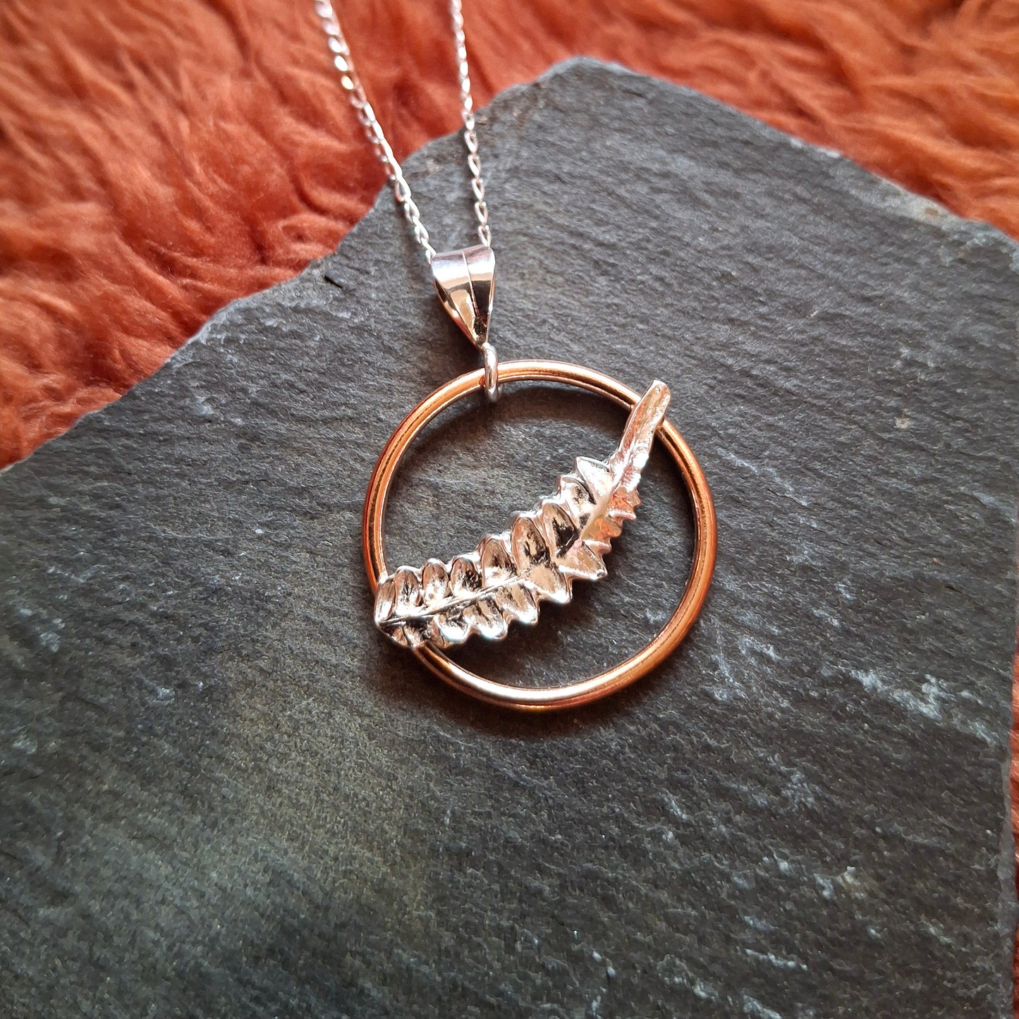 Real Fern Leaf Pendant - Silver and Copper Necklace