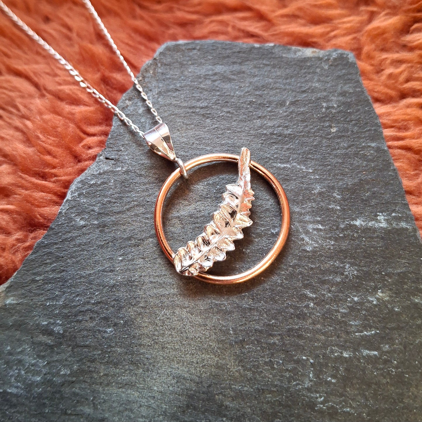 Real Fern Leaf Pendant - Silver and Copper Necklace