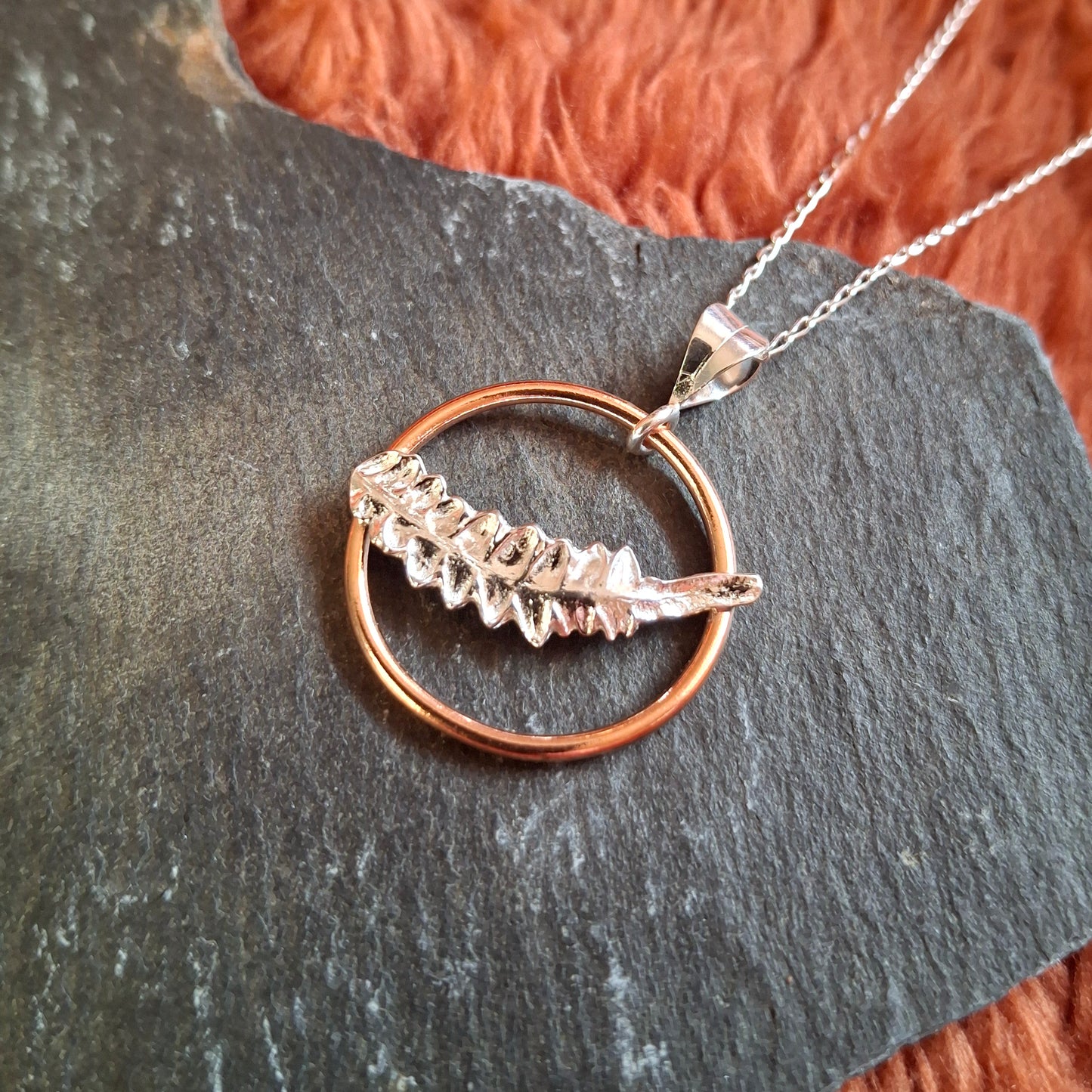 Real Fern Leaf Pendant - Silver and Copper Necklace