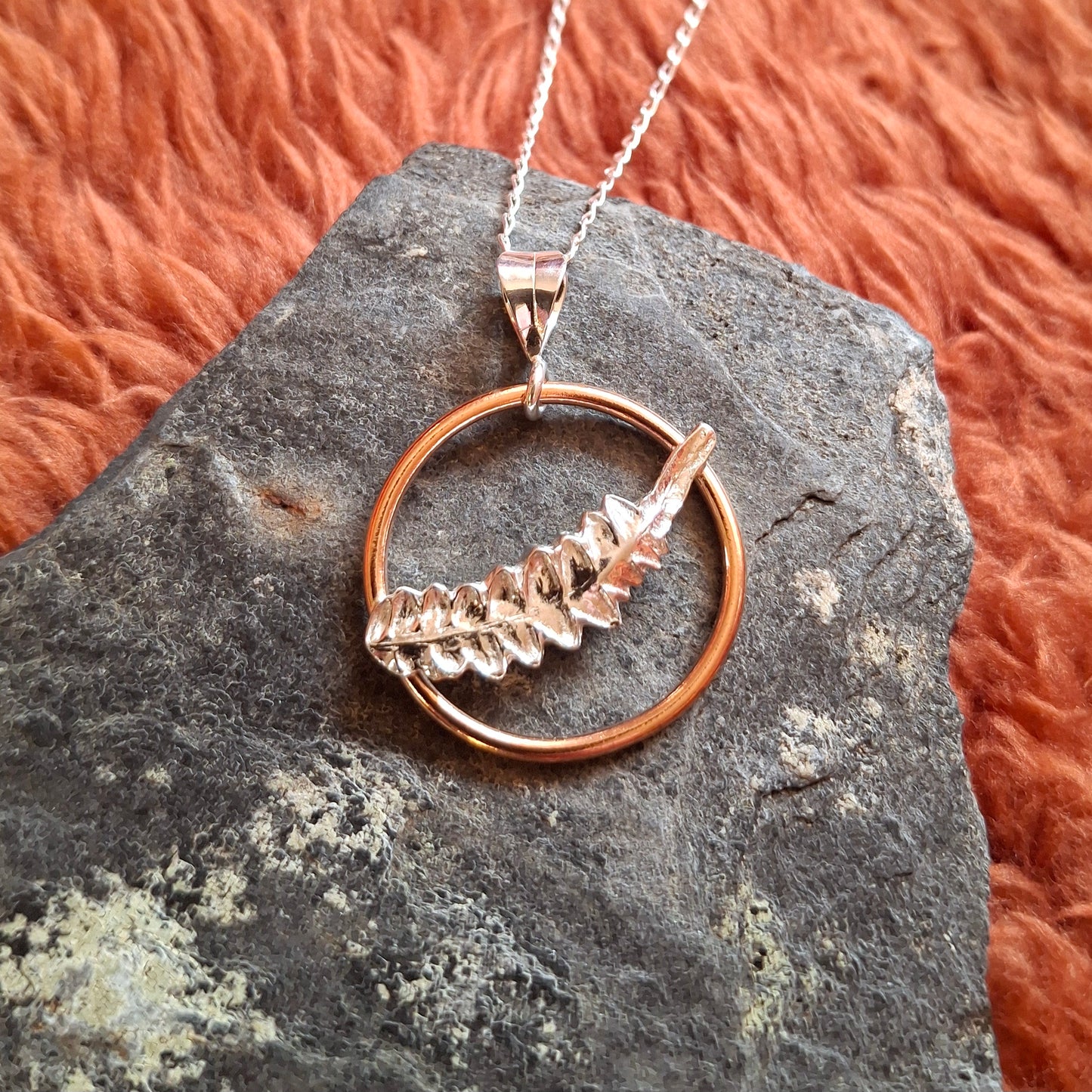 Real Fern Leaf Pendant - Silver and Copper Necklace