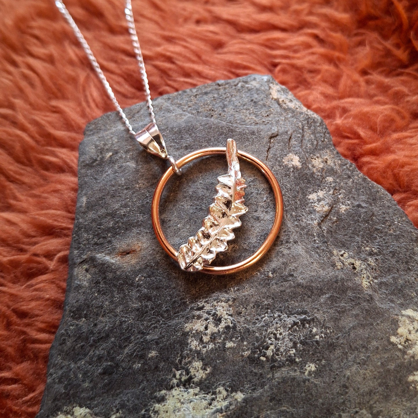 Real Fern Leaf Pendant - Silver and Copper Necklace