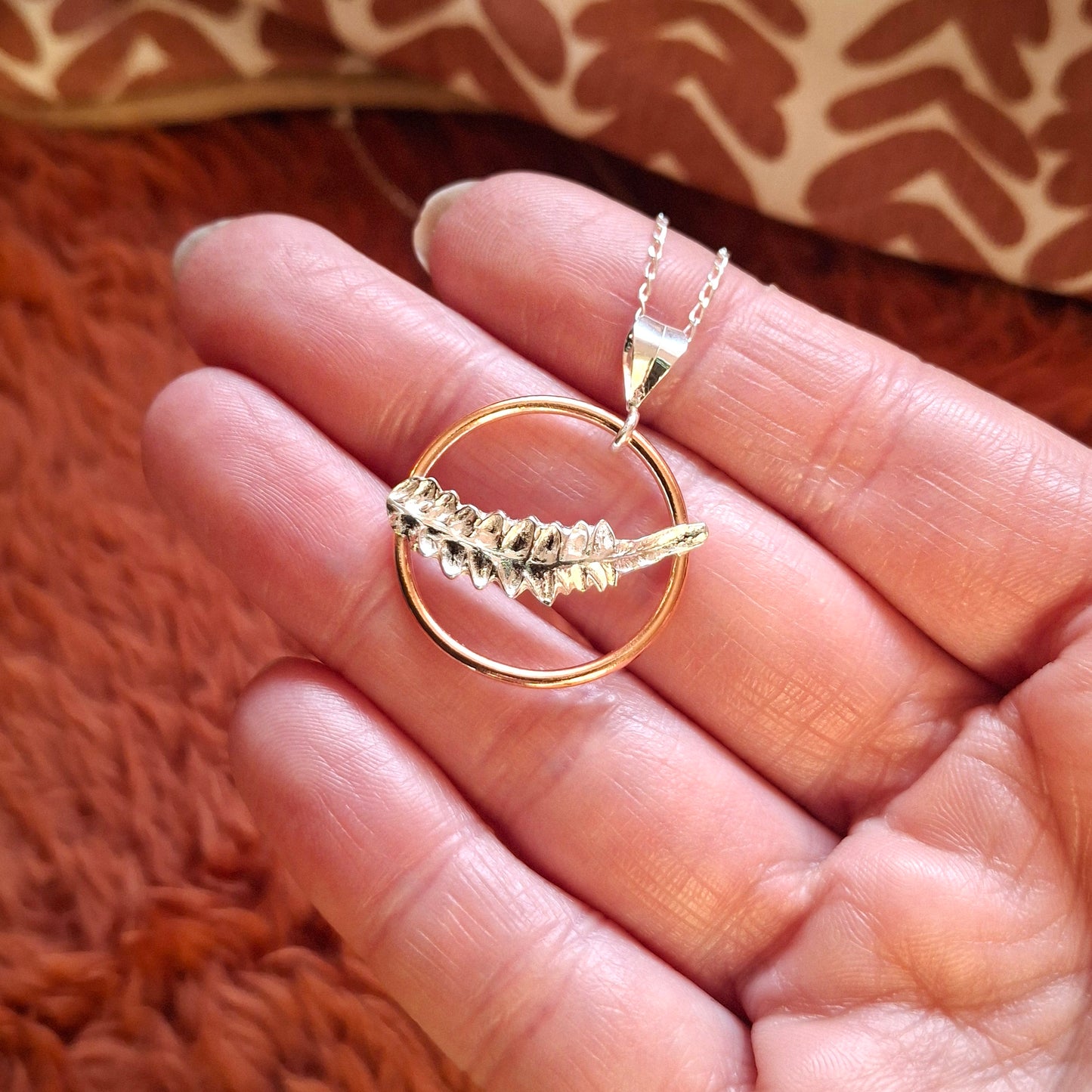 Real Fern Leaf Pendant - Silver and Copper Necklace
