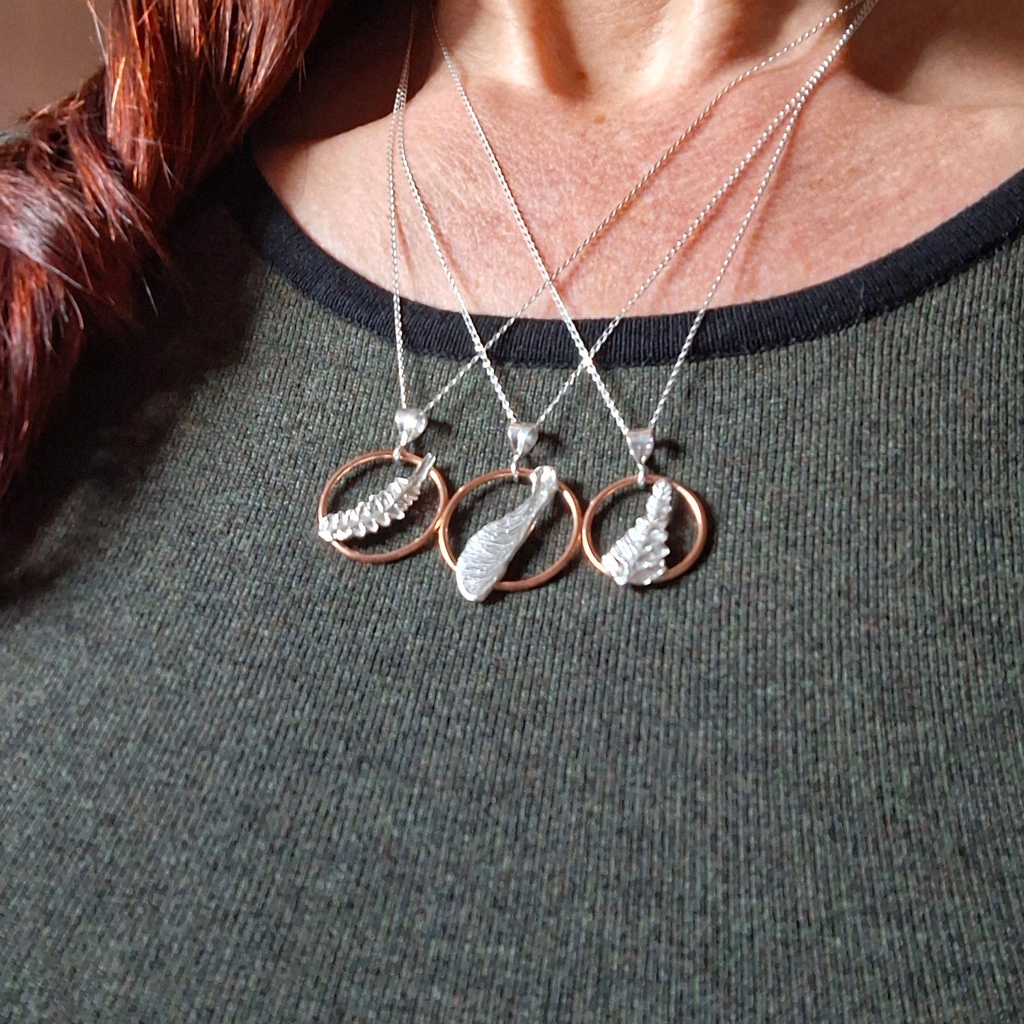 Handmade Real Sycamore Seed Silver and Copper Necklace