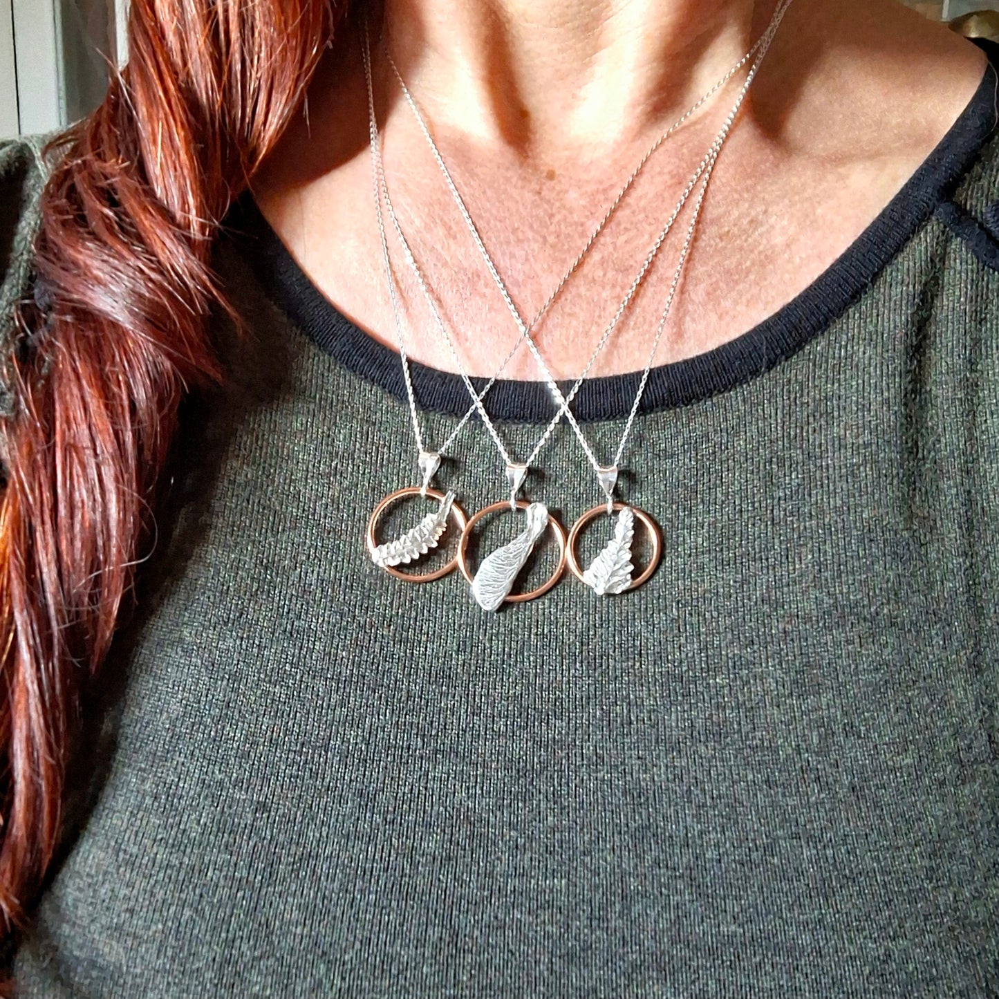 Handmade Real Sycamore Seed Silver and Copper Necklace