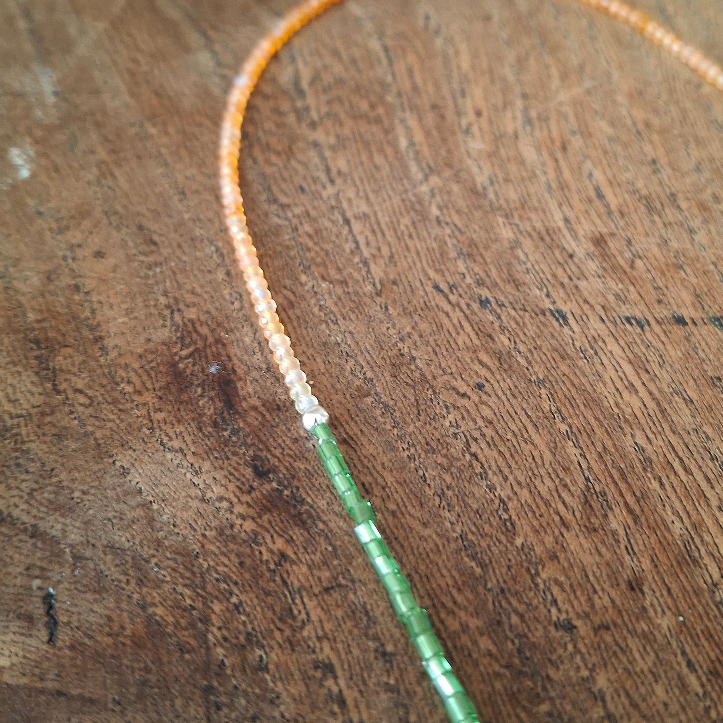 Oak Leaf Silver Necklace with Carnelian and Glass Beads