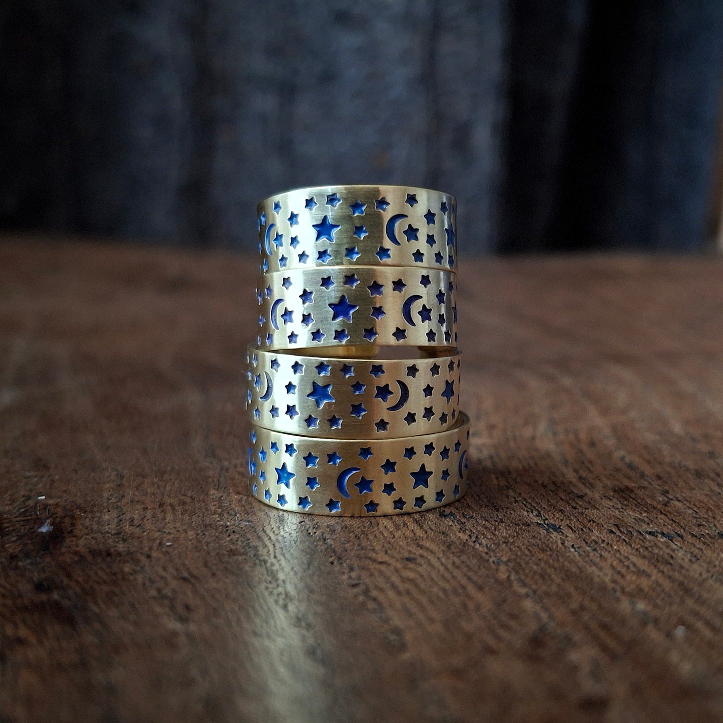 Celestial Night Sky Ring, Gold and Blue, choose your size