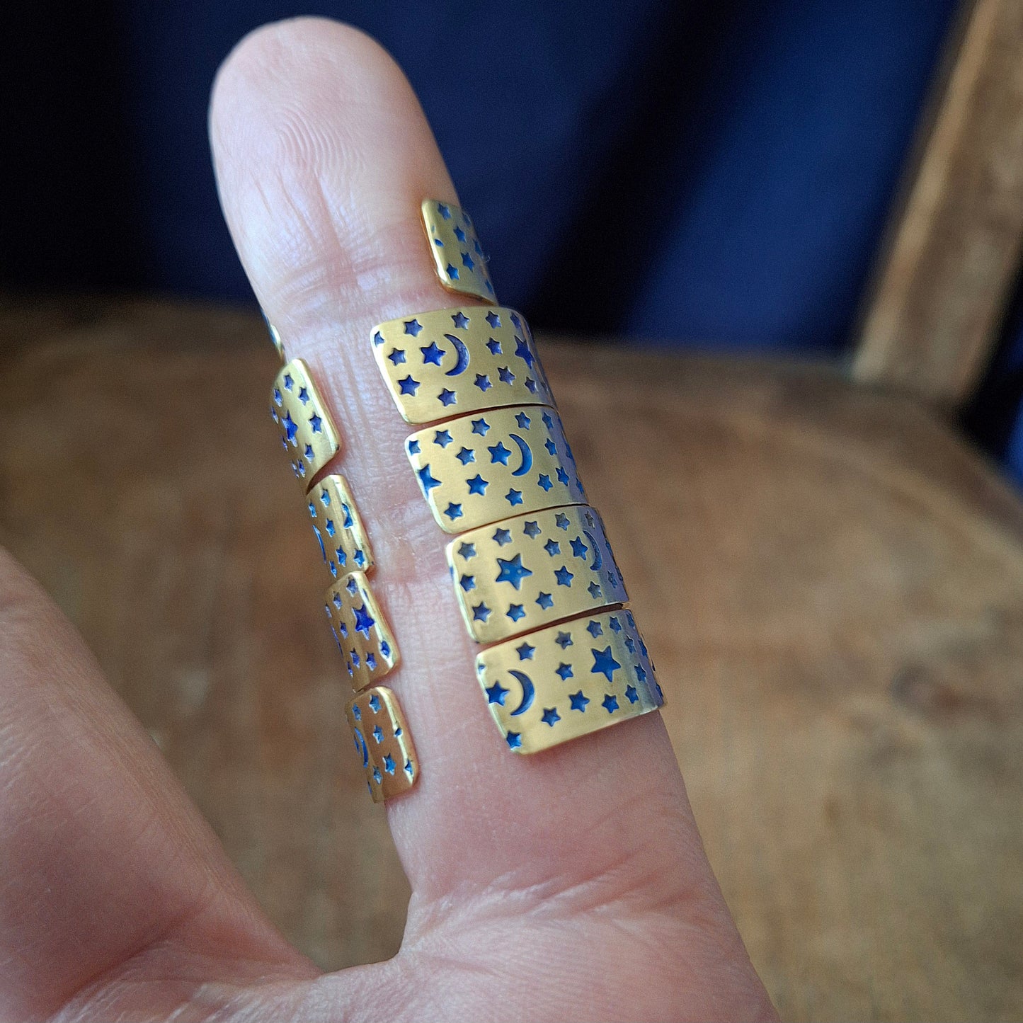 Celestial Night Sky Ring, Gold and Blue, choose your size