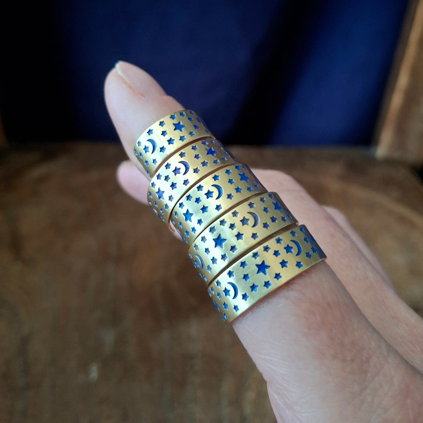 Celestial Night Sky Ring, Gold and Blue, choose your size