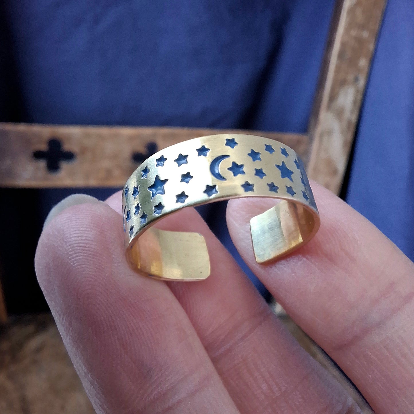 Celestial Night Sky Ring, Gold and Blue, choose your size