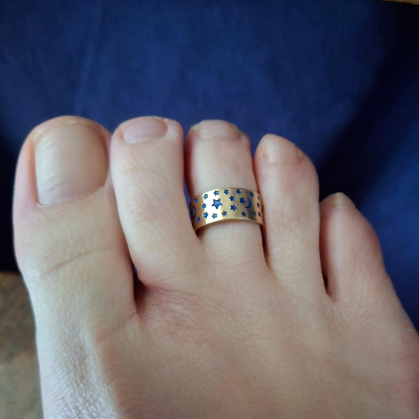 Celestial Night Sky Ring, Gold and Blue, choose your size