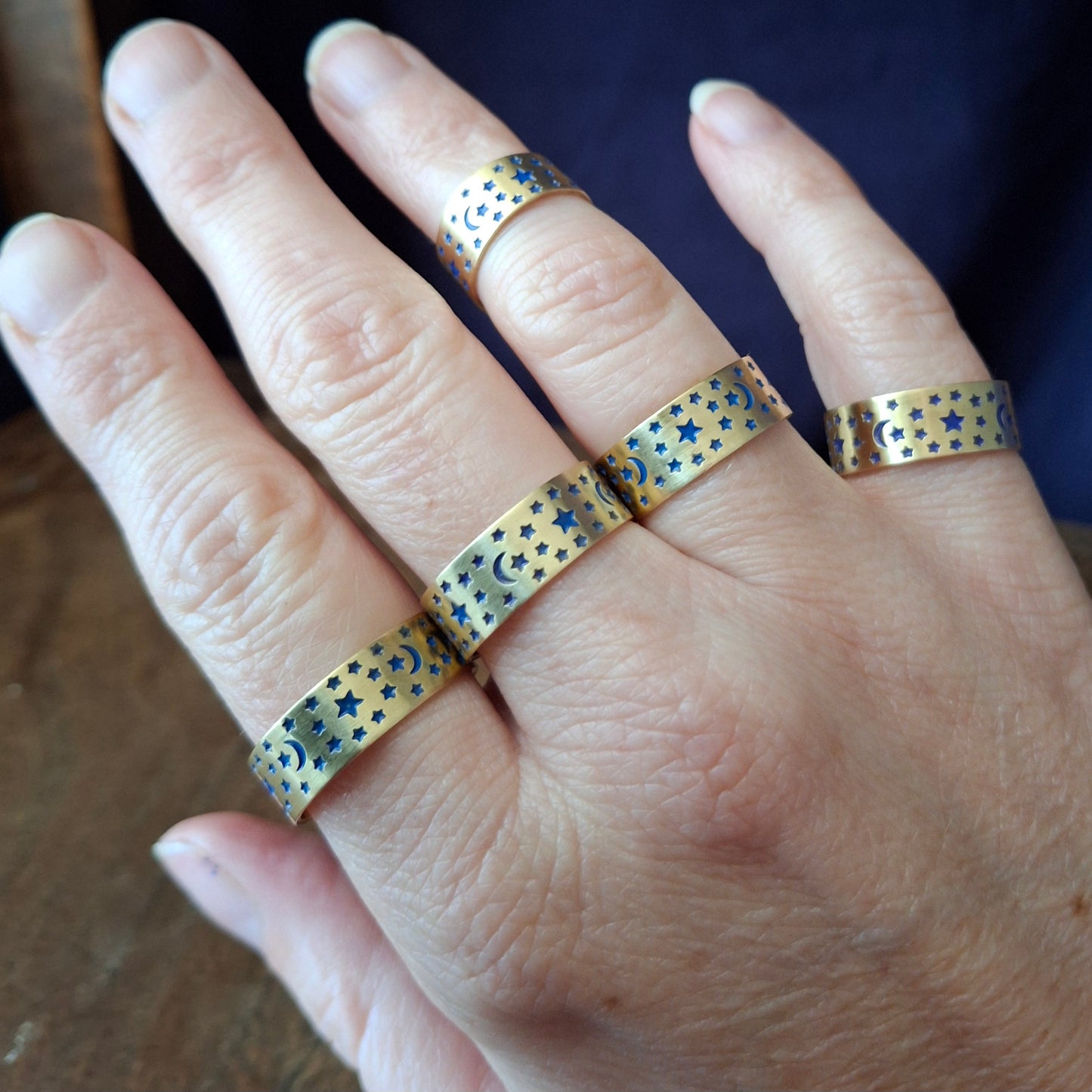 Celestial Night Sky Ring, Gold and Blue, choose your size
