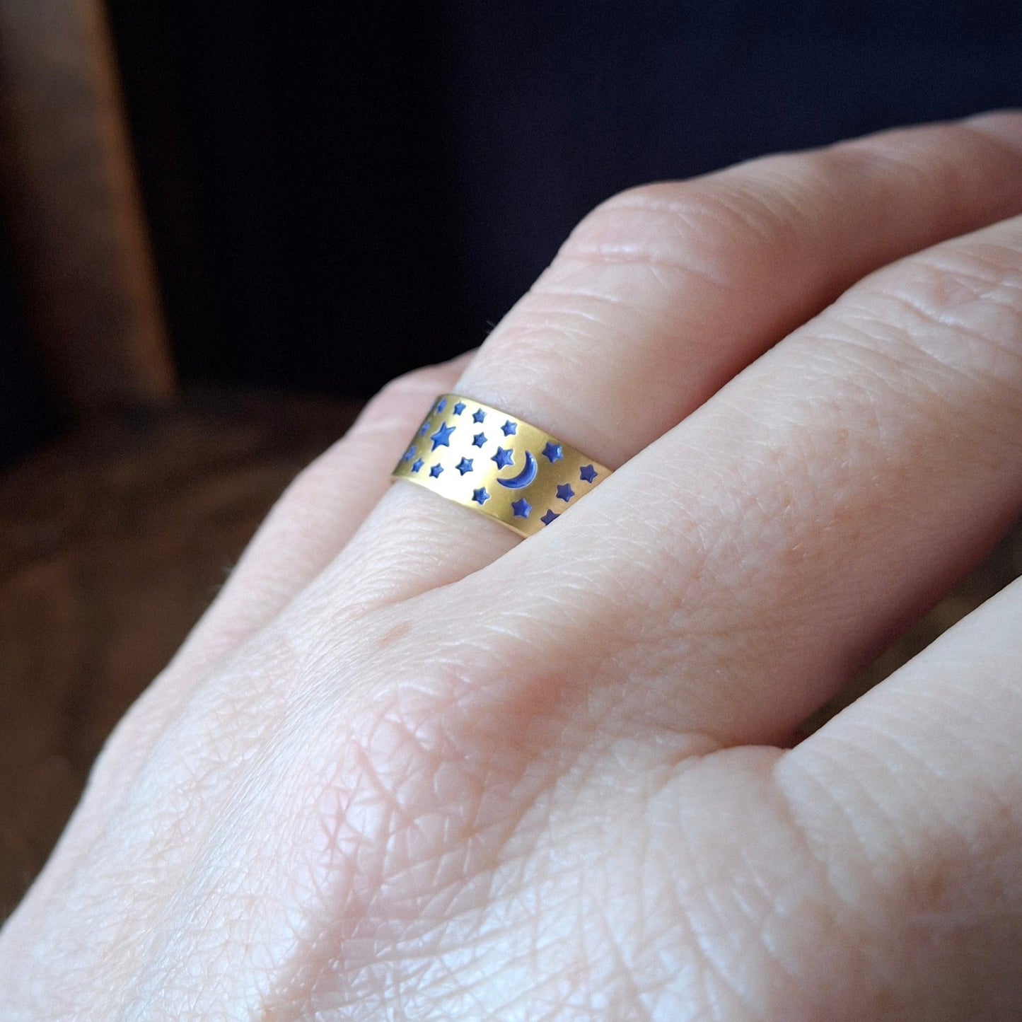 Celestial Night Sky Ring, Gold and Blue, choose your size