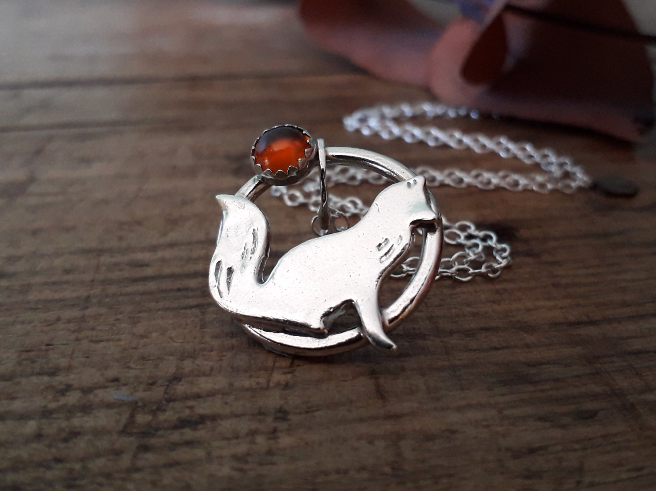 Fox Charm Necklace with hessonite garnet