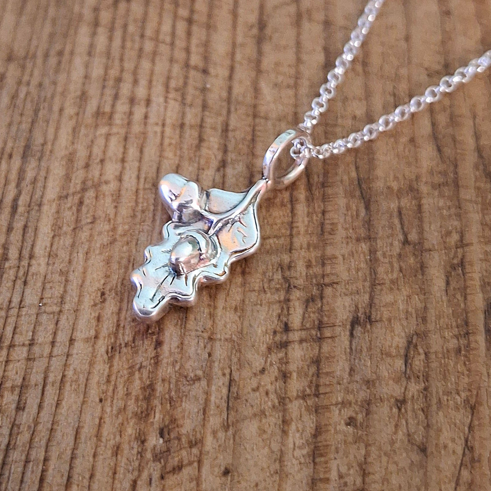 Small Oak Leaf and Acorn Silver Necklace