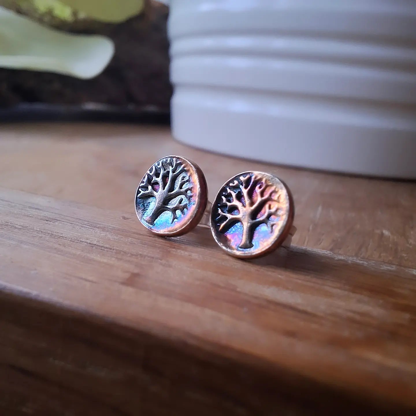 Tree of Life - Colourful Patina Silver Studs