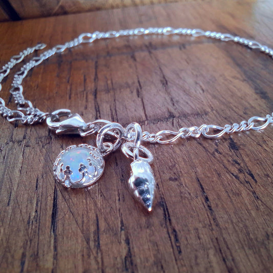 Handmade Conch Shell and Opal Silver Bracelet