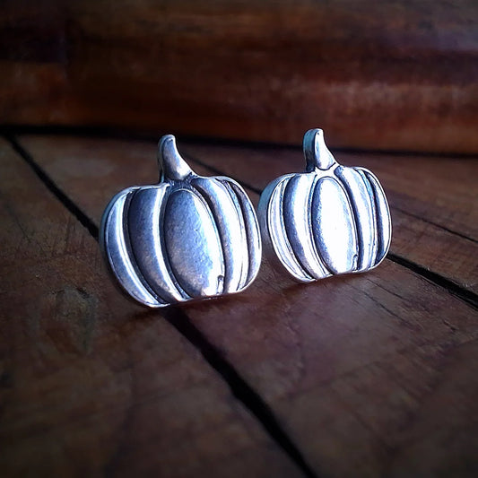 Handmade Silver Pumpkin Studs