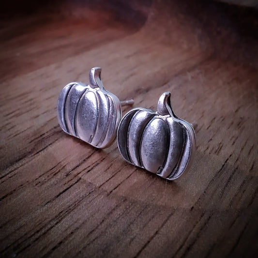 Handmade Silver Pumpkin Studs