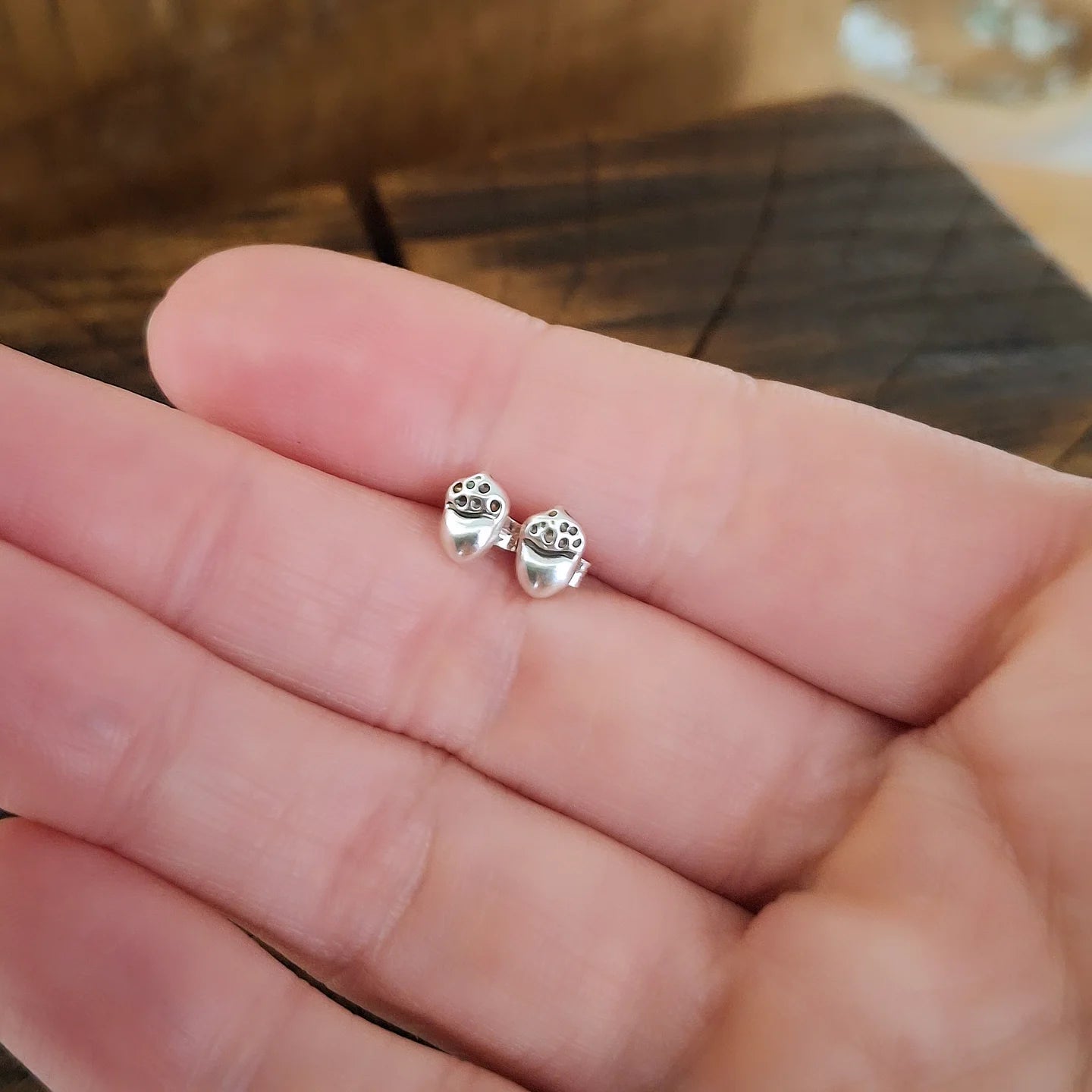 Tiny Handmade Silver Acorn Studs
