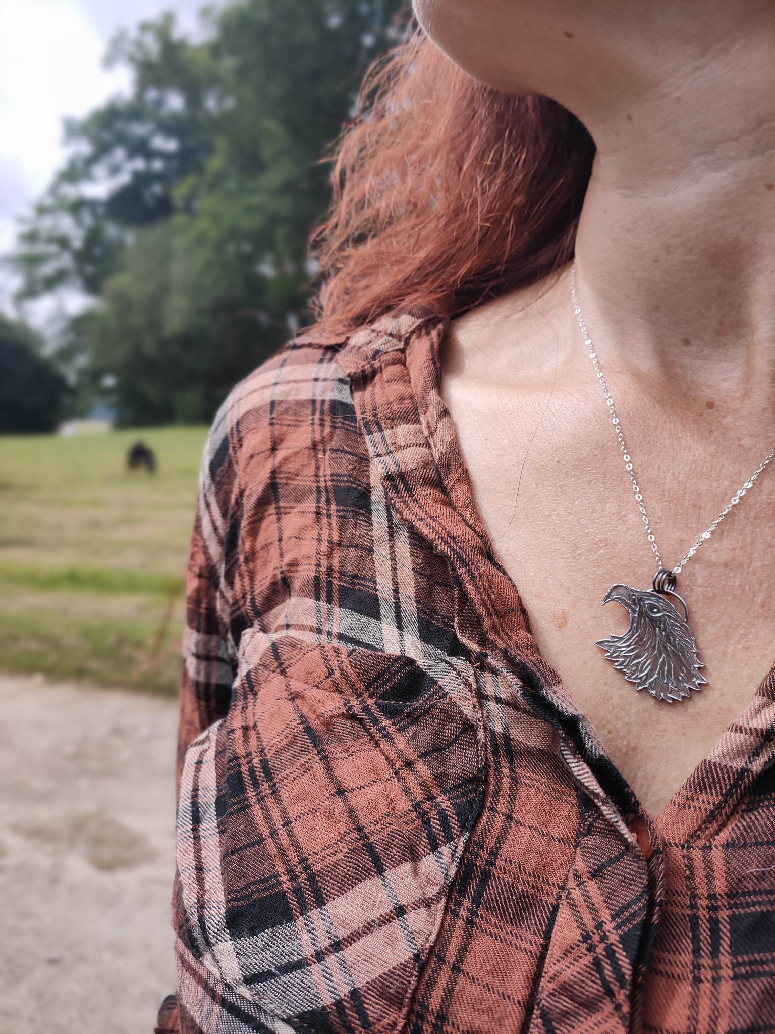 Eagle Head - Fine Silver Necklace - Oxidized Silver - Irmy Creations