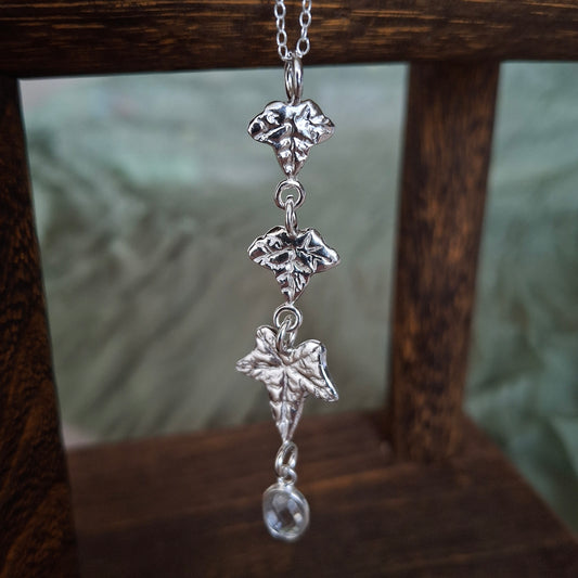 Handmade Ivy Leaves and Prehnite Silver Drop Necklace
