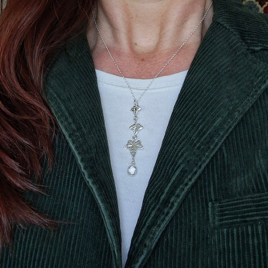 Handmade Ivy Leaves and Prehnite Silver Drop Necklace
